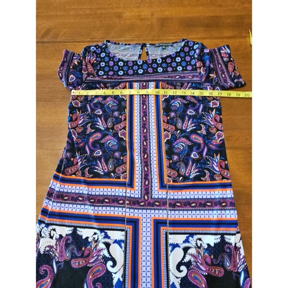 Adrianna Papell Dress Women S Purple Pink Black Print Shift Crochet Designer - Picture 15 of 16